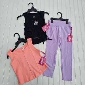 NEW Justice Black and Coral Tops with Lavender Leggings Bundle Girks 5/6
